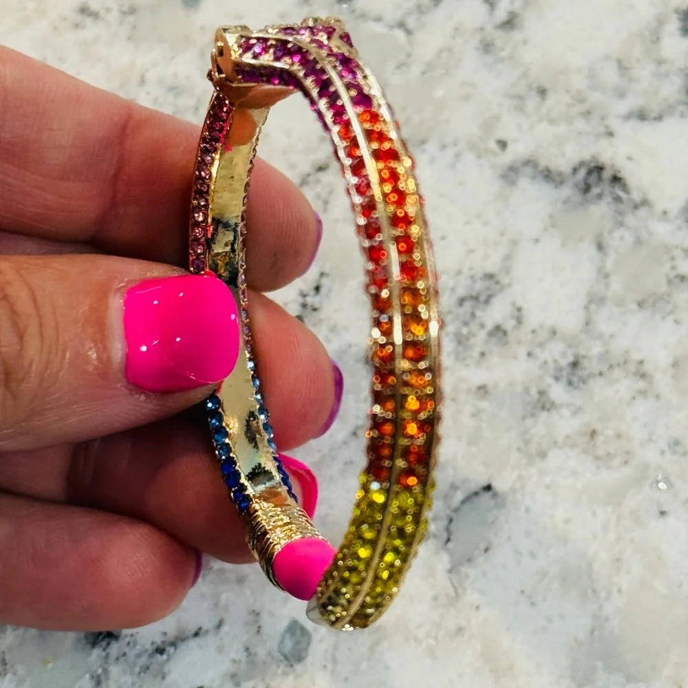 Betsey Johnson Rainbow Pave’ Pencil Cuff Bracelet Multi Color